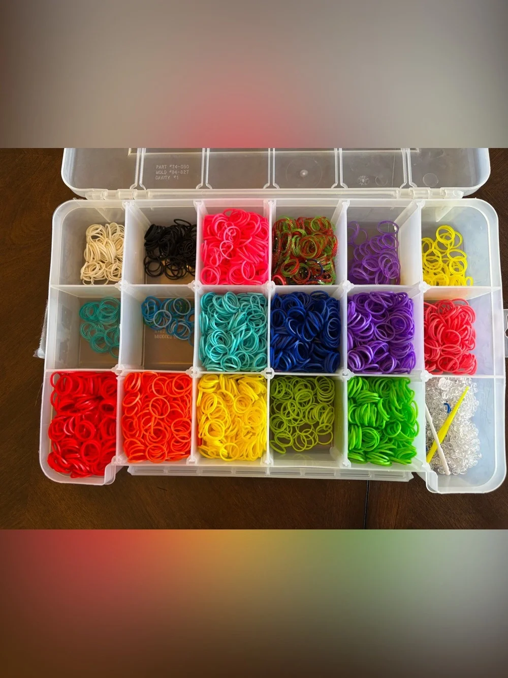 Lot of Rainbow LOOM w Case Rubber Bands, charms, tools Compartment Storage Kit